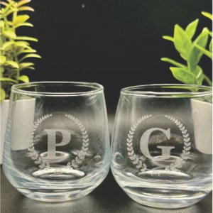 Custome Set of 2 Engraved Initial or Name 3.25 Ounce Glass