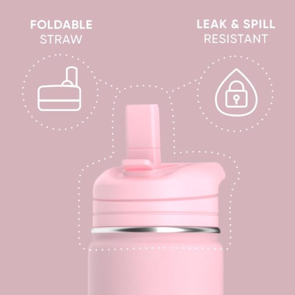Custome 14 oz Mini Water Bottle with Straw Lid, Double-Walled Insulated Stainless Steel Water Bottle | Leak & Spill Proof Water Bottle, 24 Hours Cold (Pink)