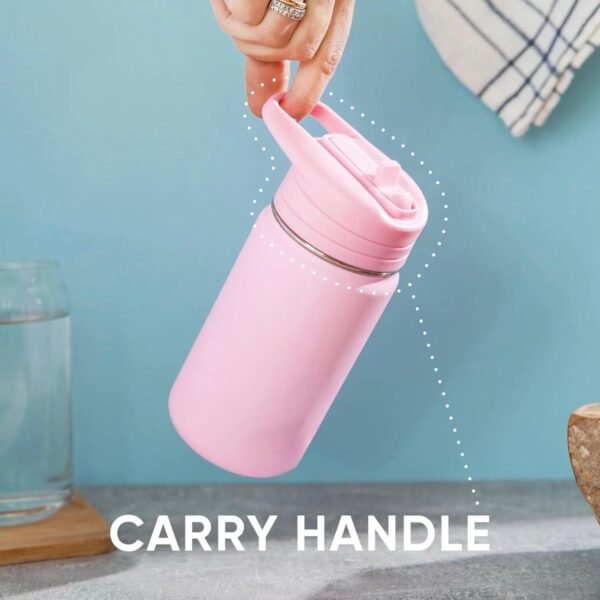 Custome 14 oz Mini Water Bottle with Straw Lid, Double-Walled Insulated Stainless Steel Water Bottle | Leak & Spill Proof Water Bottle, 24 Hours Cold (Pink)