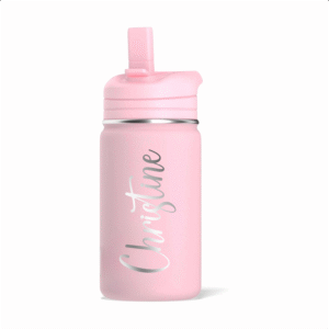 Custome 14 oz Mini Water Bottle with Straw Lid, Double-Walled Insulated Stainless Steel Water Bottle | Leak & Spill Proof Water Bottle, 24 Hours Cold (Pink)