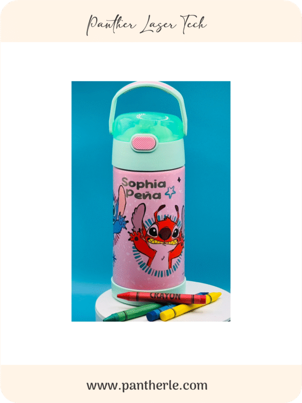 Stitchsophia Personalize your name with laser engraving Kids Water Bottle with Straw, 12 oz Stainless Steel Vacuum Insulated Water Bottle with Lid